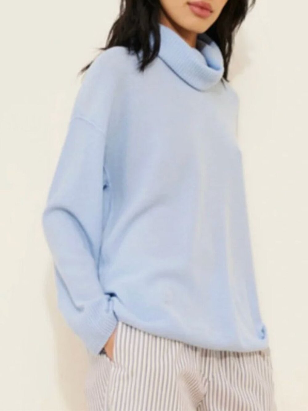 New Free People Addie Baby Powder Blue Cashmere Cowl Neck Relaxed Sweater